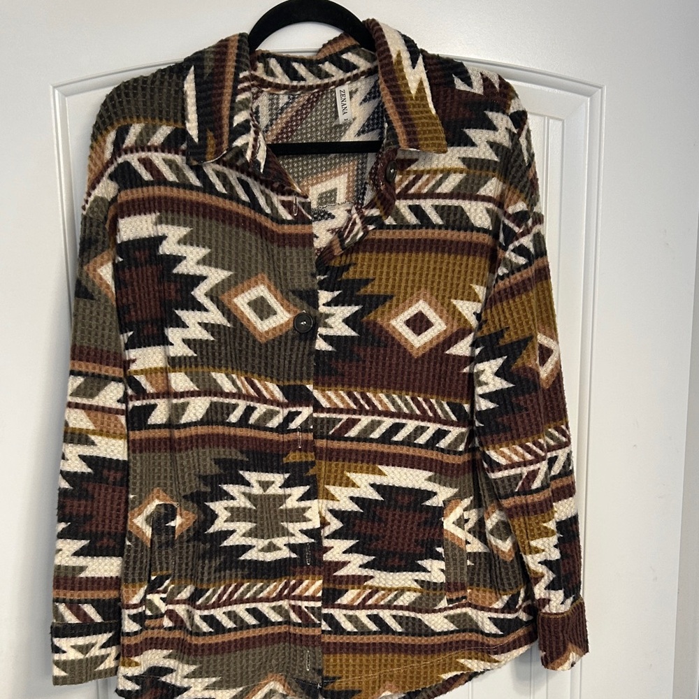 Zenana Outfitters Geometric Patterned Jacket